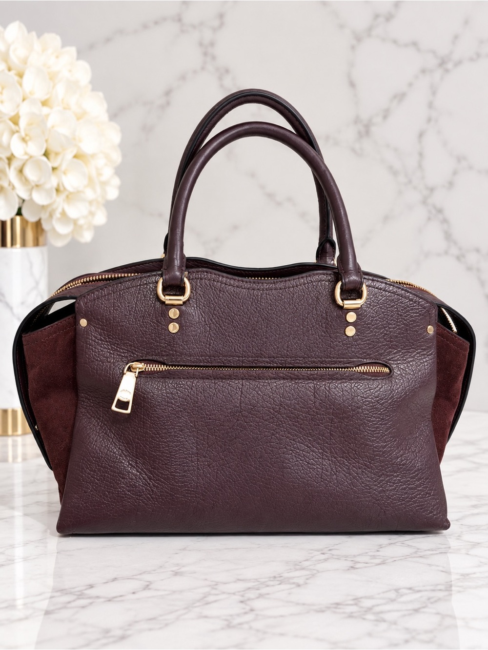 Coach Dark Brown/Burgundy Leather & Suede Satchel + Coordinating Wristlet - Picture 4 of 14
